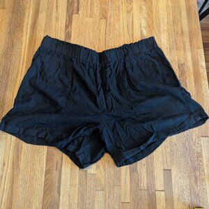 Black Cuffed Linen Shorts w/ Pockets Paper Bag Waist Briggs W XXL
